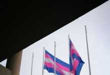 Banderas en Huerta Palacios por el Día de la Memoria Transexual