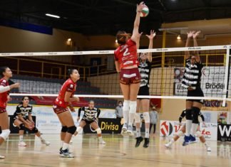 Golpe sobre la mesa de Cajasol Voley Dos Hermanas golpe sobre la mesa