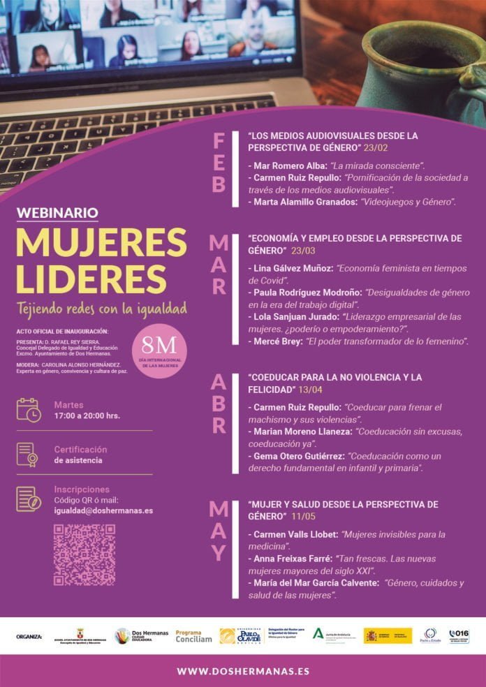 cartel webinarios día internacional de las mujeres delegación de igualdad