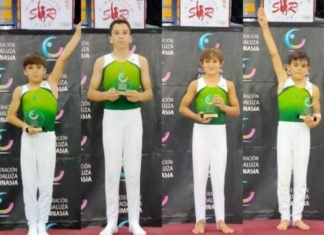 Cuatro gimnastas nazarenos en el podio del Andaluz de Gimnasia Artística cuatro gimnastas nazarenos
