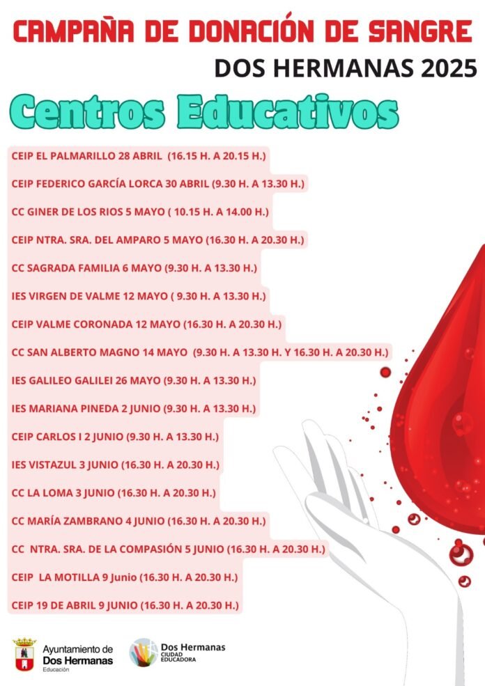 cartel campaña de donación de sangre en centros escolares campaña de donación de sangre