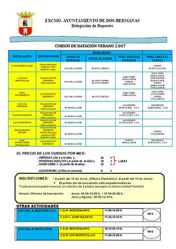 Clases de natación y aquaeróbic piscinas de verano