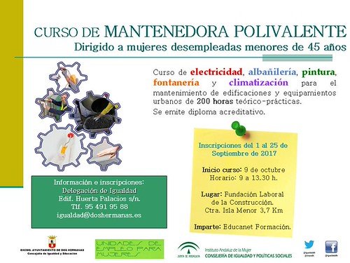 Cartel curso mantenedora polivalente Unidad de Empleo de Mujeres
